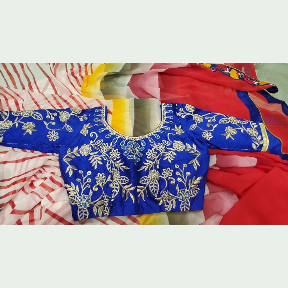 Vibrant chiffon saree with stitched  blouse